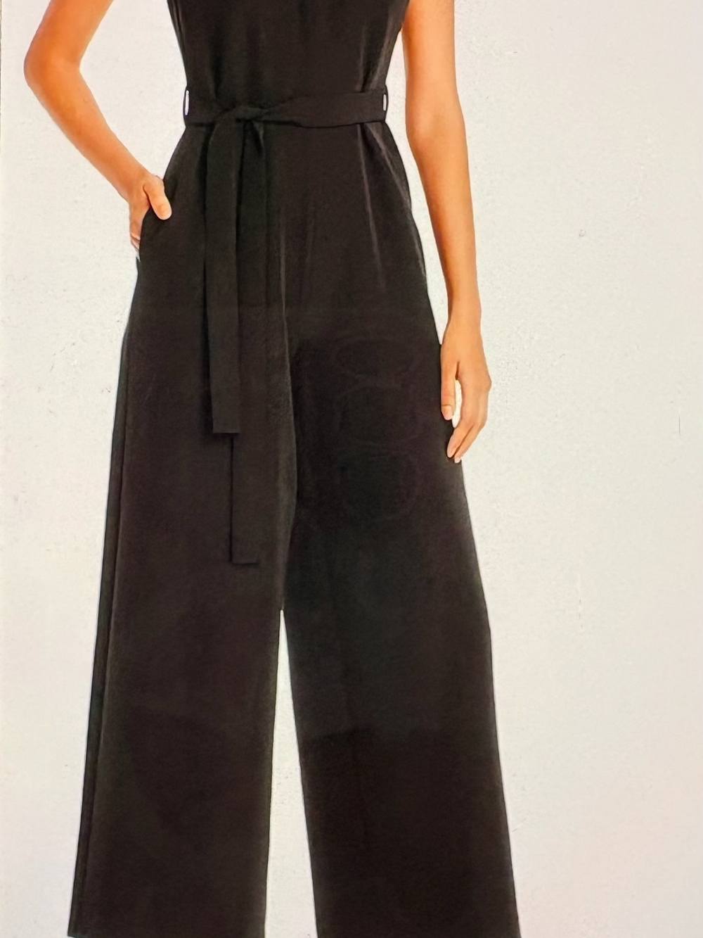 Women's Black Wide-Leg Jumpsuit with Waist Tie